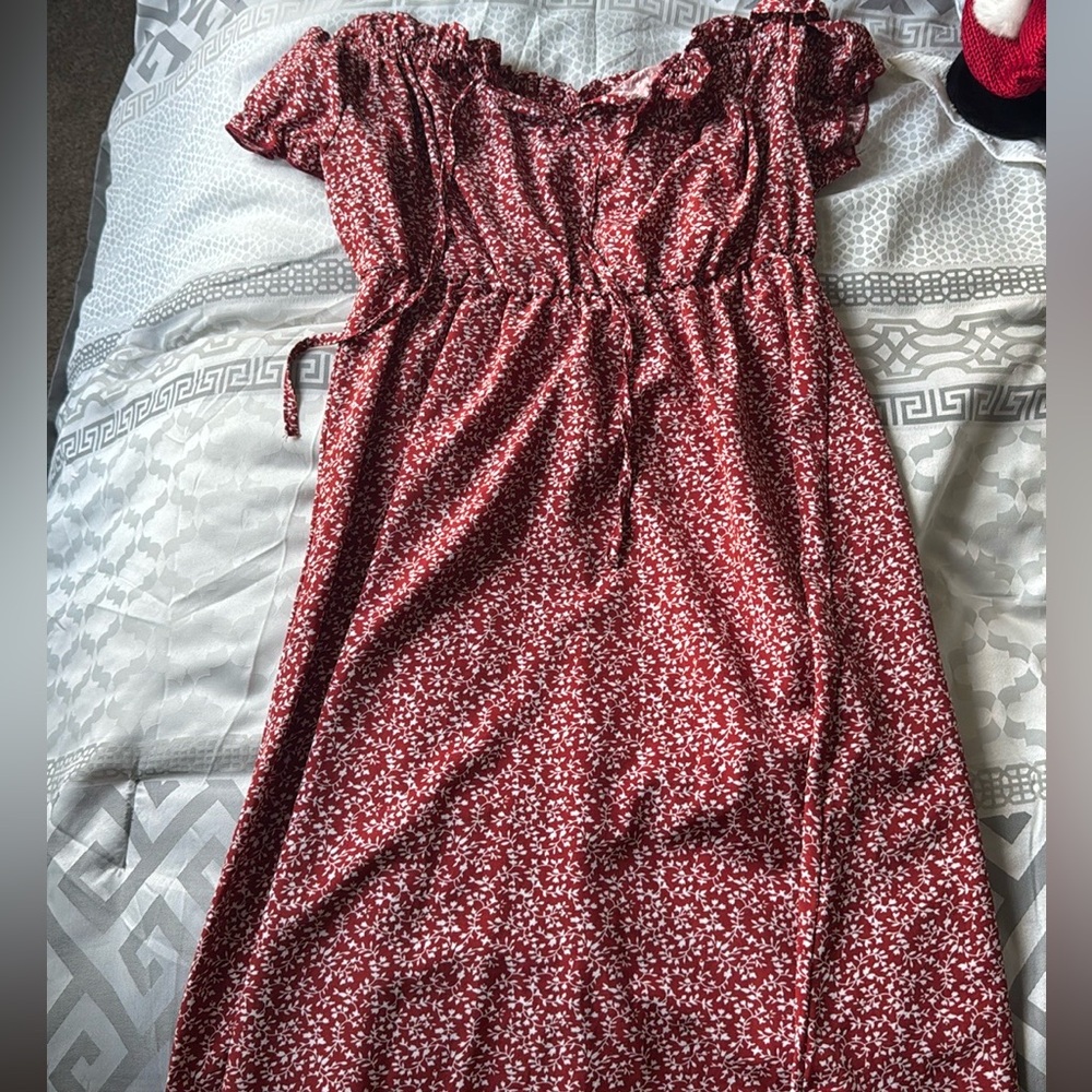 Red off the shoulder dress